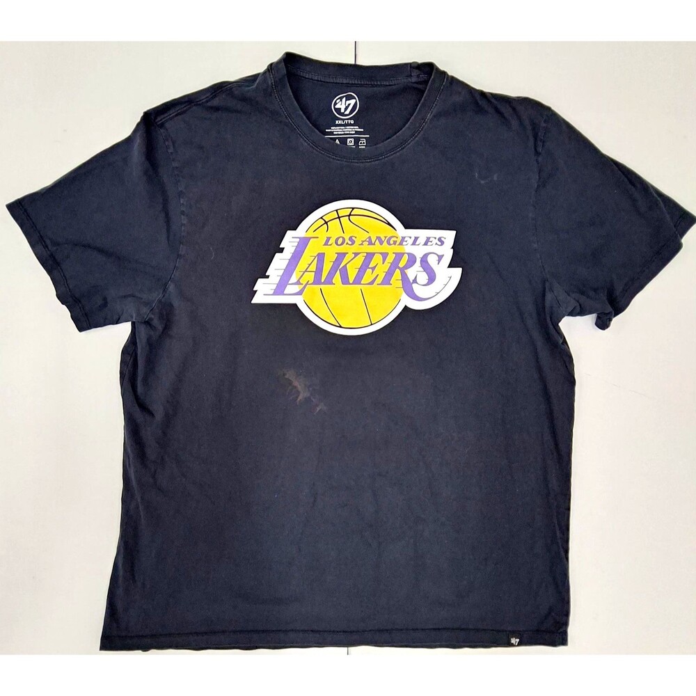LA Lakers LeBron James 23 Shirt XXL 47 Brand Black Men's Tee Faded Stain Flaw